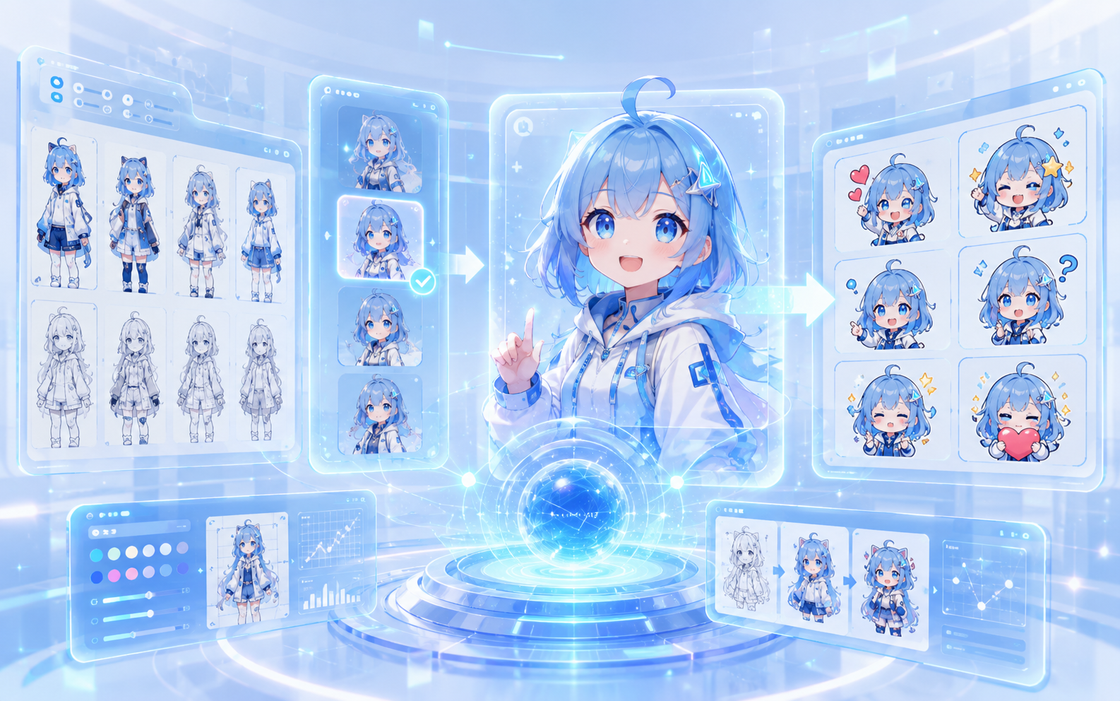 AIでオリジナルキャラクターやLINEスタンプを制作するイメージ