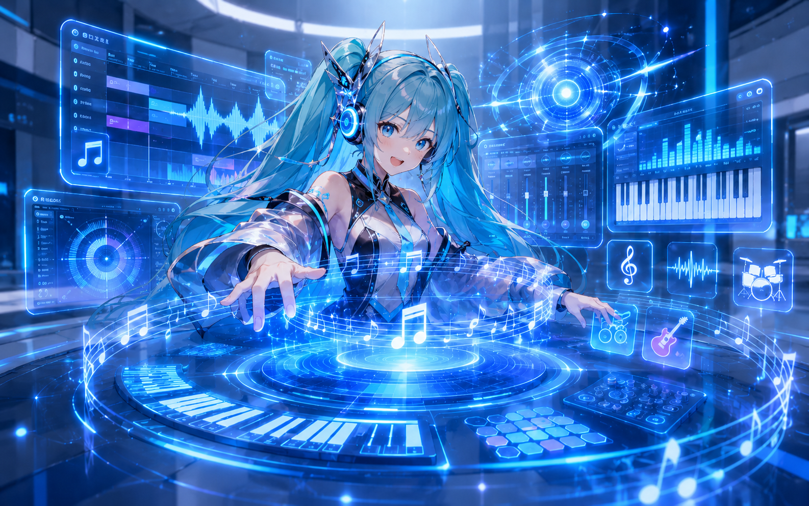 AIを使って音楽やミュージックビデオを制作するイメージ